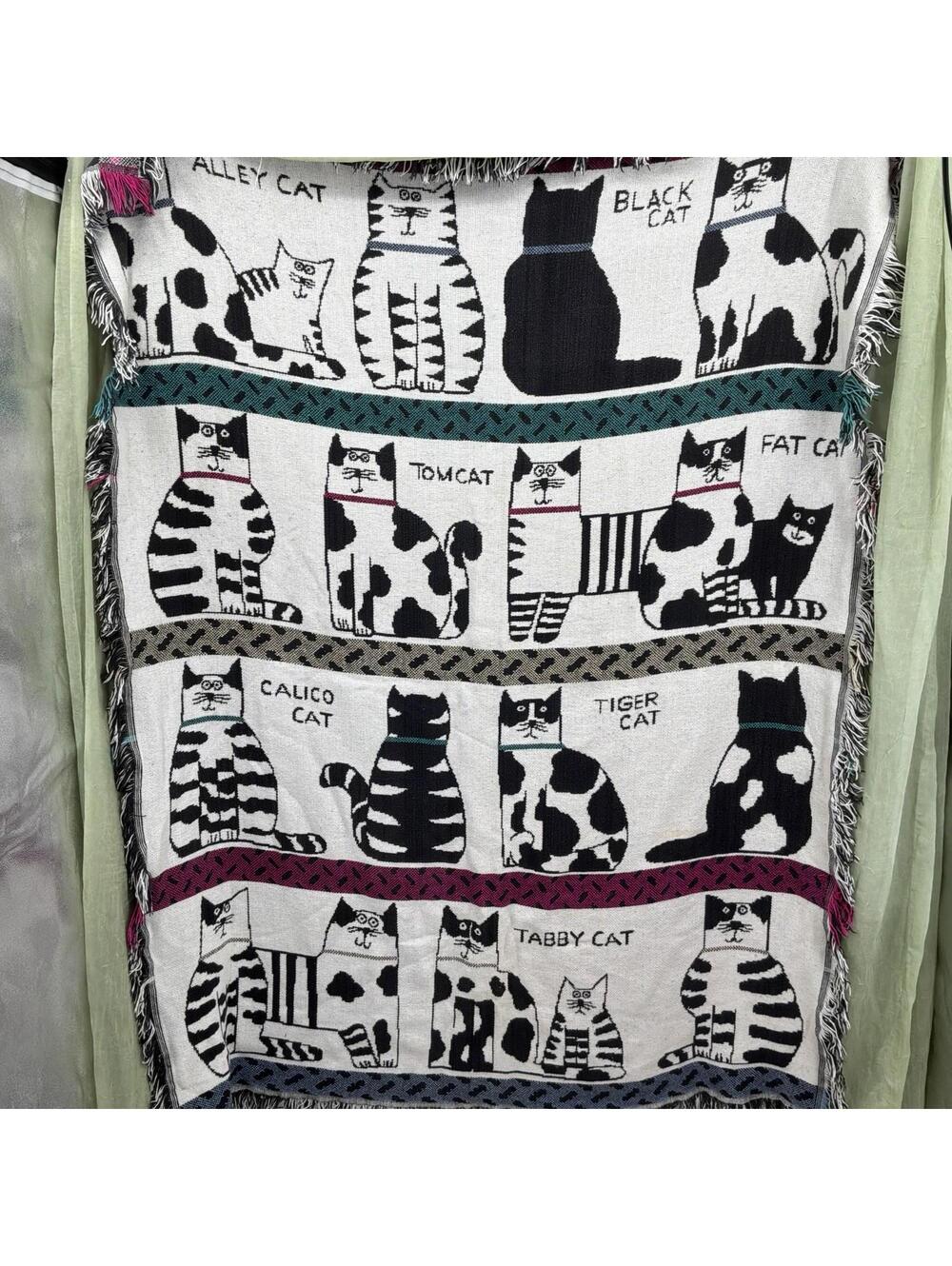Black And White Cat Tapestry Blanket Twin Size Throw Blanket